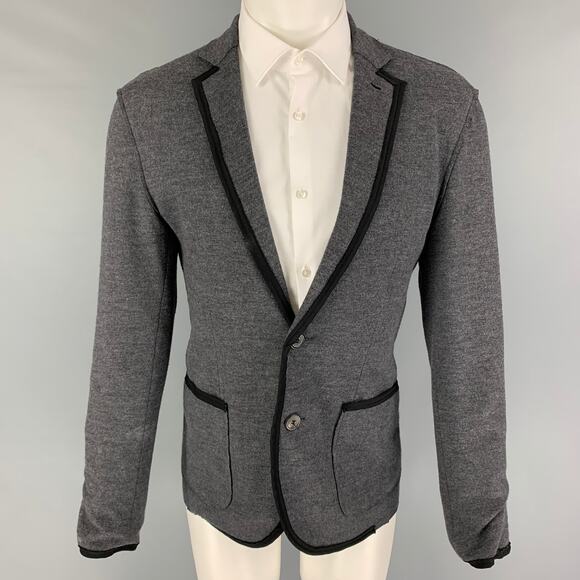 LANVIN Size 36 Dark Gray Black Heather Wool Blend Notch Lapel Sport Coat